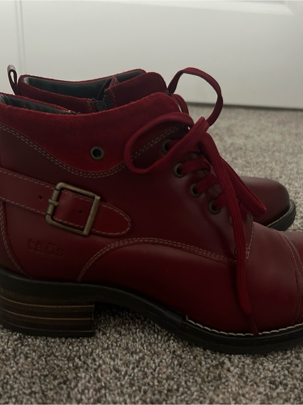 Taos Crave Women's Red Lace-Up Ankle Boots with Buckle - never worn